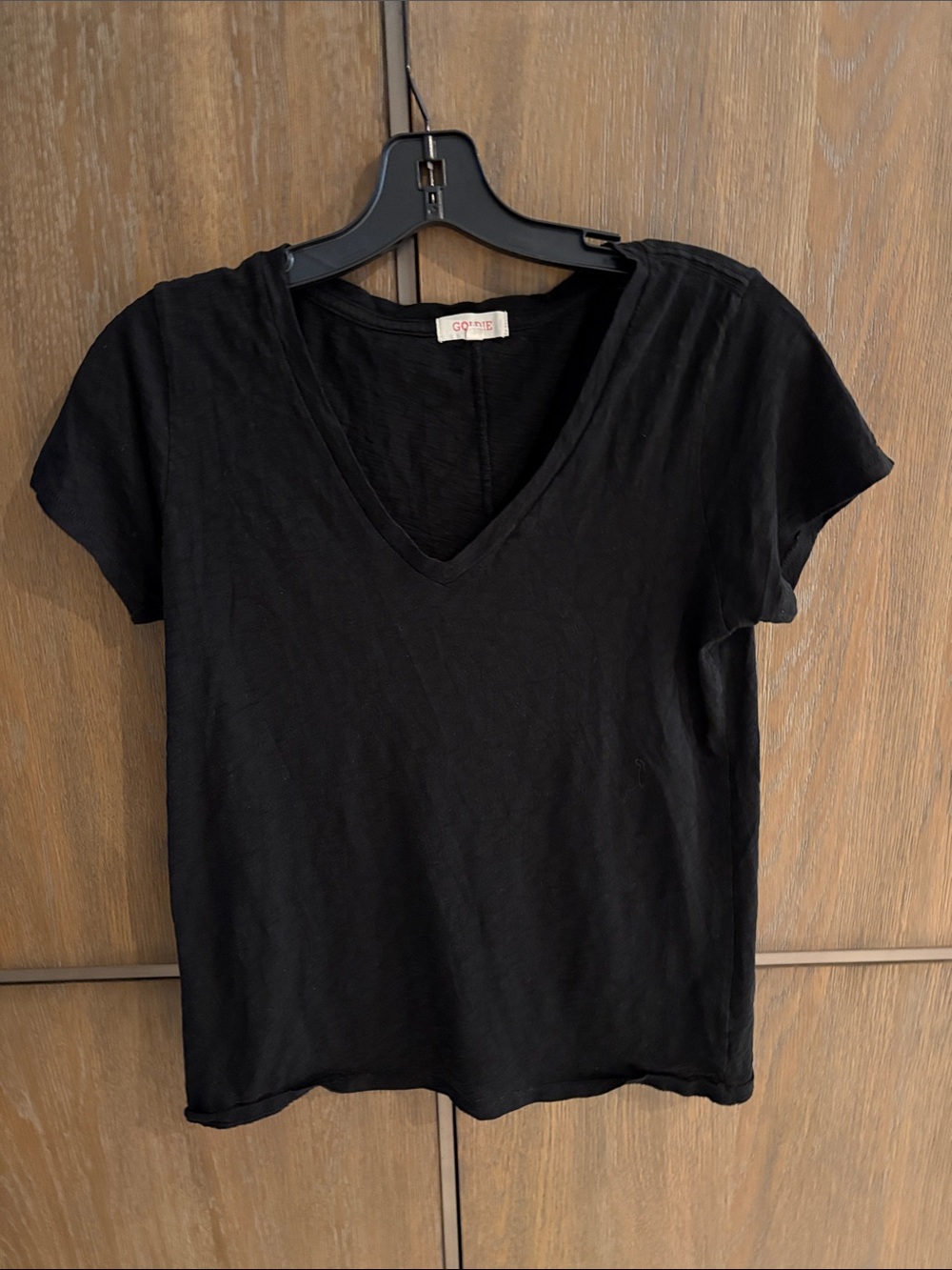 Goldie Cotton Black V-Neck Short Sleeve Tee